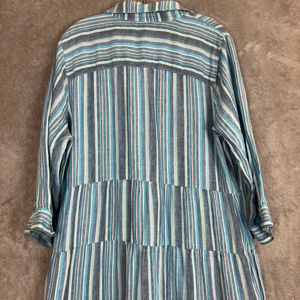 Soft Surroundings Tiered Midi Dress Womens XL Striped 100% Linen Resort - Picture 9 of 9